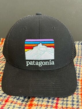 Patagonia Black Trucker Hat with Multicolor Patch NWOT